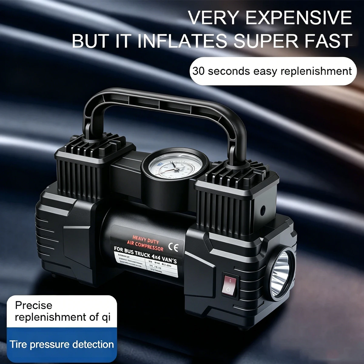 12V 150PSI Mini Air Compressor Dual Cylinder Heavy Duty Tire Inflator With LED Light Car Electric Air Pump Auto Inflatable Tool