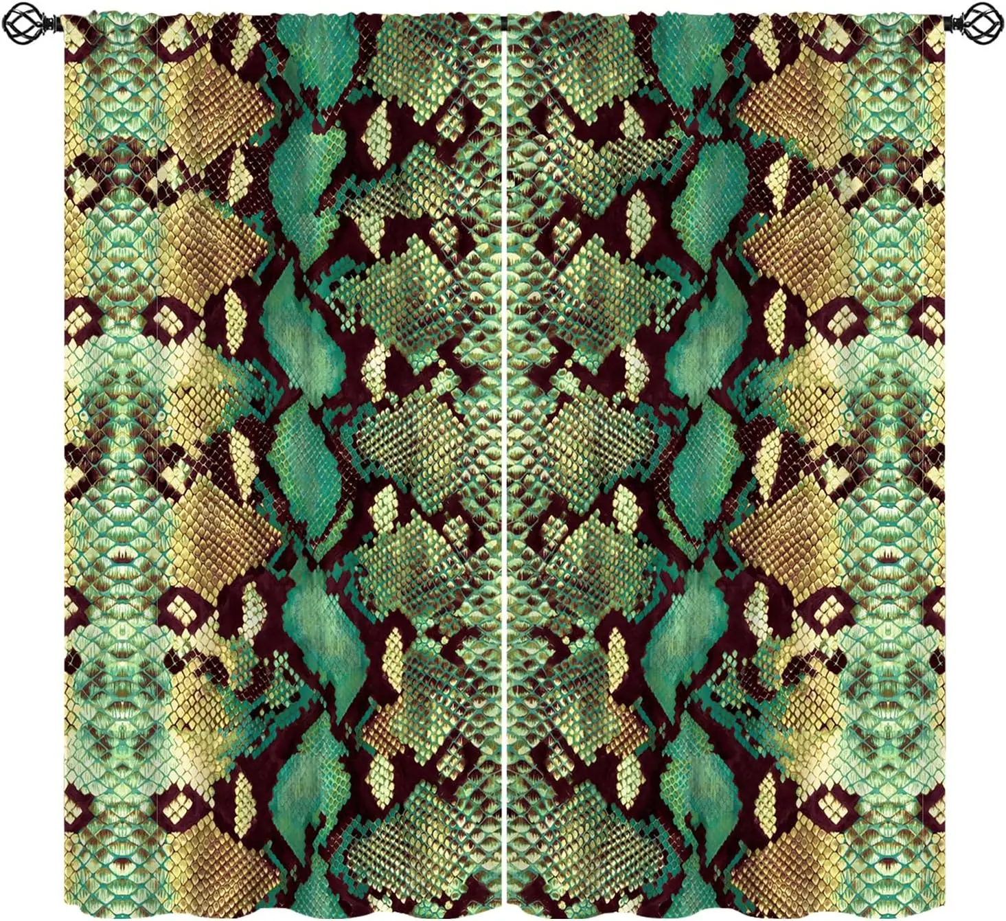 Luxury Snakeskin Print Curtains Boho Jungle Window Curtain Teal Green Gold Animal Print Drapes Living Room Decor