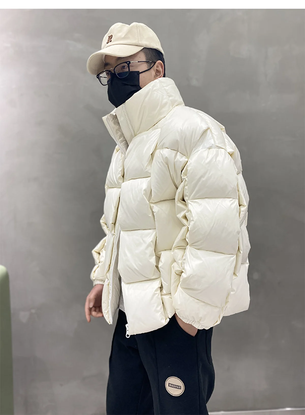 Winter Down Coats Men Square Weave Thicken Puffer Jackets Solid Fashion Loose Parkas Harajuku Streetwear Bubble Jackets Couple