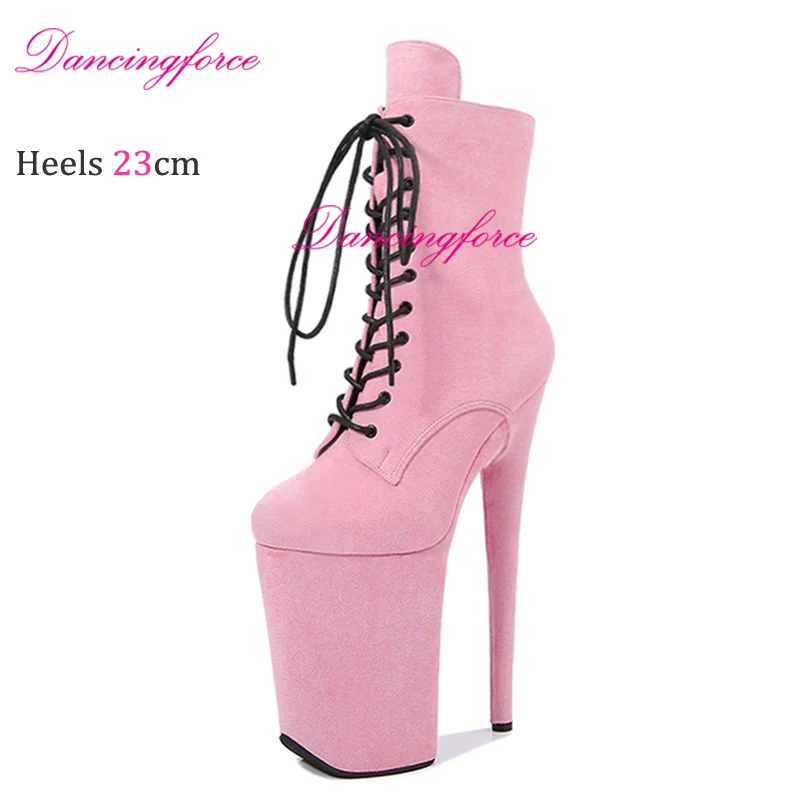 Wine Suede Ultra High Heel Sexy 23Cm/9Inchs Pole Dance Ankle Boots Women Fetish Platform Steel Tube Striptease Shoes