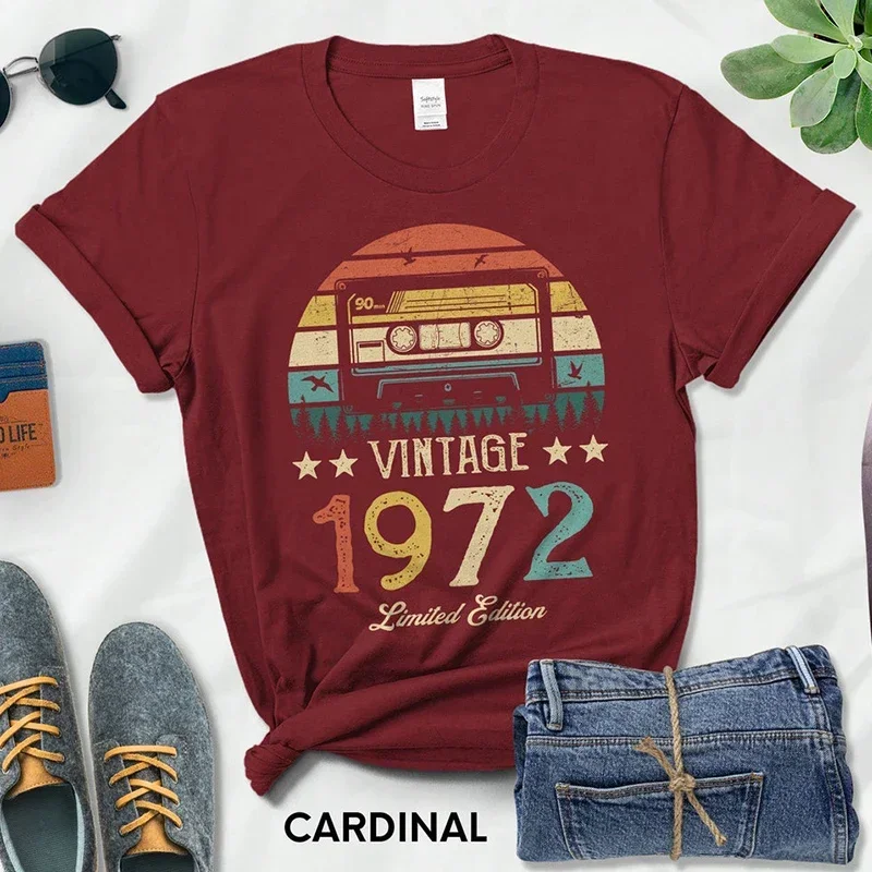 Magnetic Tape Vintage 1972 Limited Edition Woman Tshirts Retro 53th 53 Years Old Birthday Party Gift Femme T Shirts  Fashion