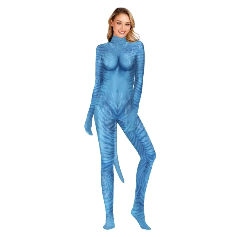 Movie Avatar Petsuit Full Cover Animal Costume Adult Halloween Carnival Purim Holiday Party Clothes with Tail Zentai Suit