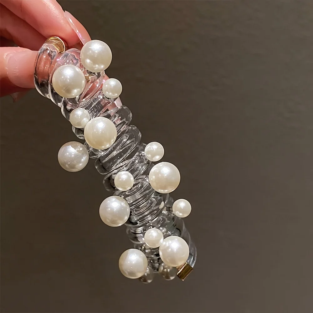 Vintage Faux Pearl Decorative Telephone Line Shaped Hair Loop Elastic Hair Tie For Women And daily use Wear
