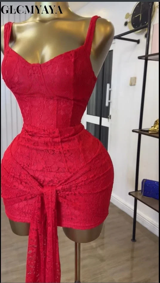 GLCMYAYA الشارع المرأة الدانتيل Bowknot الجبهة الخامس الرقبة أكمام Bodycon ميدي فستان قصير 2025 عطلة الخريف مثير حتى فساتين Vestidos