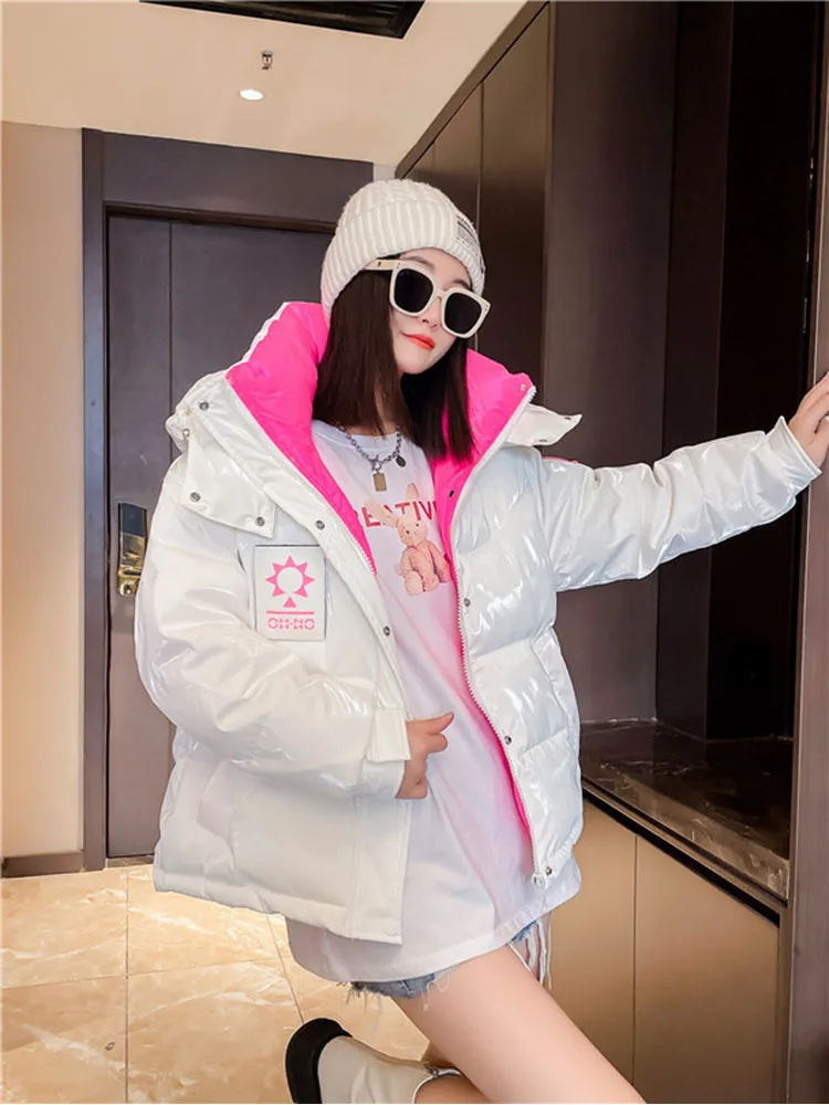 New Hooded Black Down Jacket For Women Short Bread Down Coat Thicken Warm Female Filled Feather Parkas Snow Overcoat 2023