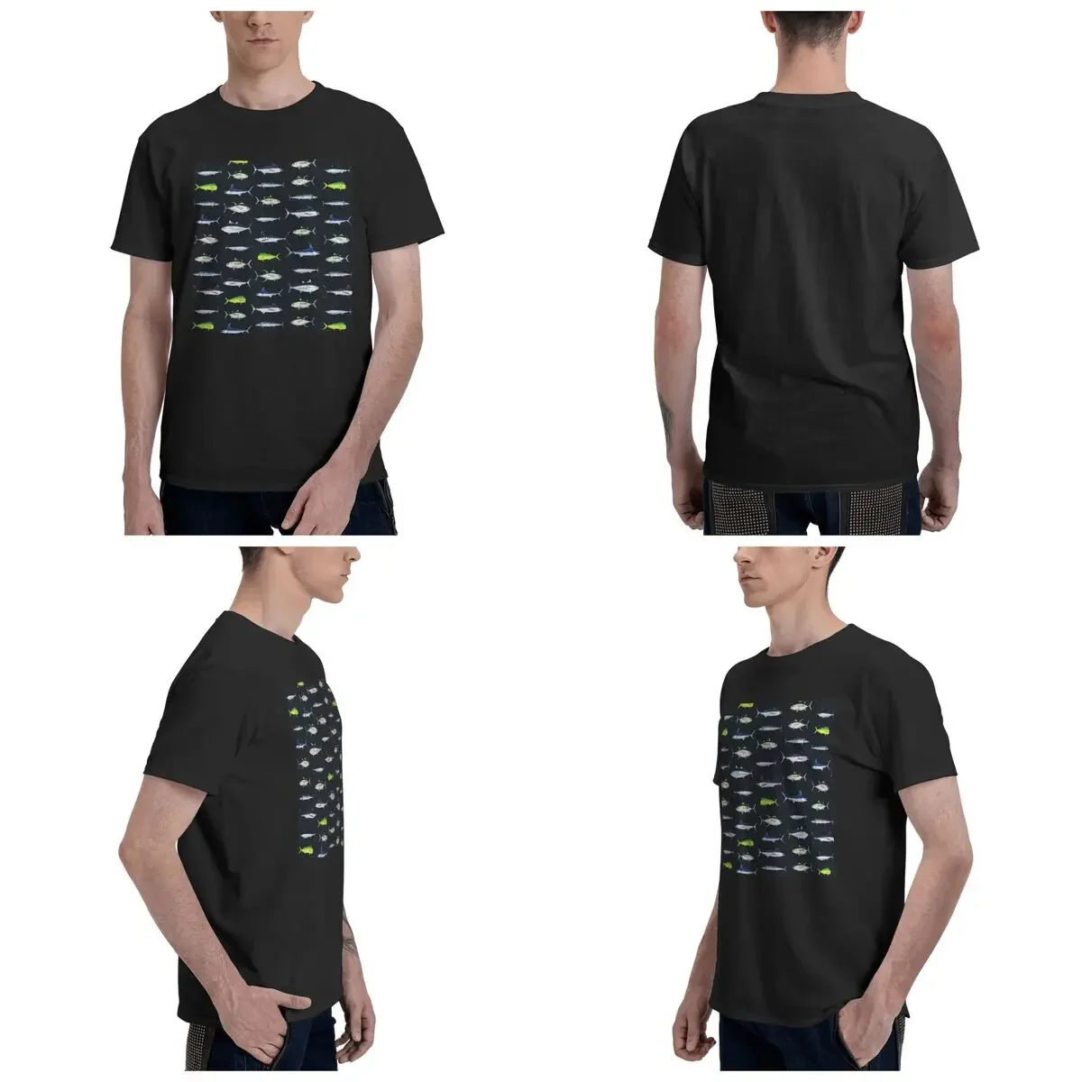 SPORTFISH Pattern Dark Navy Blue BlackYellowfin Tuna 100% Cotton T-Shirt Men'sFashion T Shirts Men O-Neck Short Sleeve S-6XL