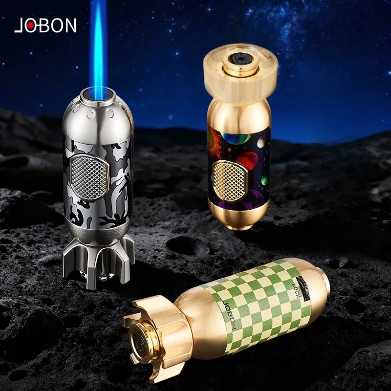 JOBON Decompression Gyroscope Windproof Jet Blue Flame Butane Gas Torch Lighter Safety Lock Switch Portable Cigar Lighters Gifts