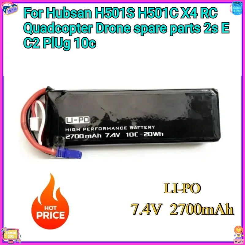 

New 7.4V 2700mAh lipo battery for Hubsan H501S H501C X4 RC Quadcopter Drone spare parts 2s EC2 Plug 10C Battery