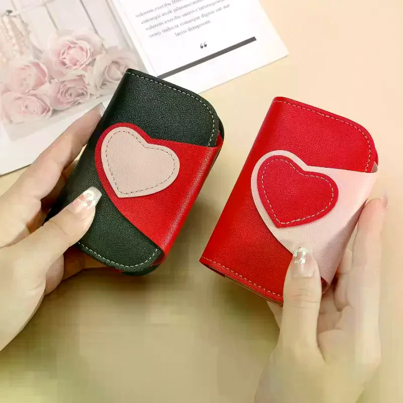 

Mini Short Wallet For Women PU Leather Heart Shape Decoration Daily Casual Coin Pocket Purse