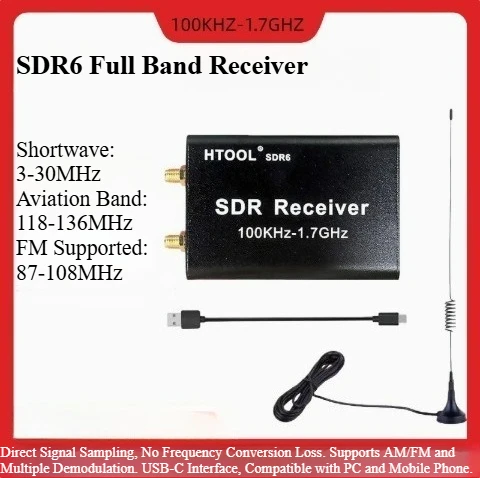 Full‑Band SDR Software Defined Radio Receiver RTL2832U+R820T HD Radio, Walkie‑Talkie Aviation Shortwave Reception Scanner