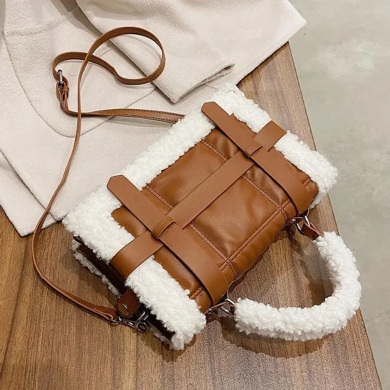 2023 Women Handbags Lambswool PU Pouch Soft Shoulder Bag Furry Handbags Crossbody bags for Women Winter Fashion Square Totes