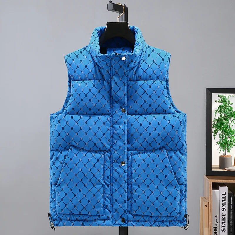 Letter Pattern Men\'s Down Vest Autumn Winter Sleeveless Coat Fashion Cotton-Padded Vest Jackets Men Warm  Waistcoats Clothing