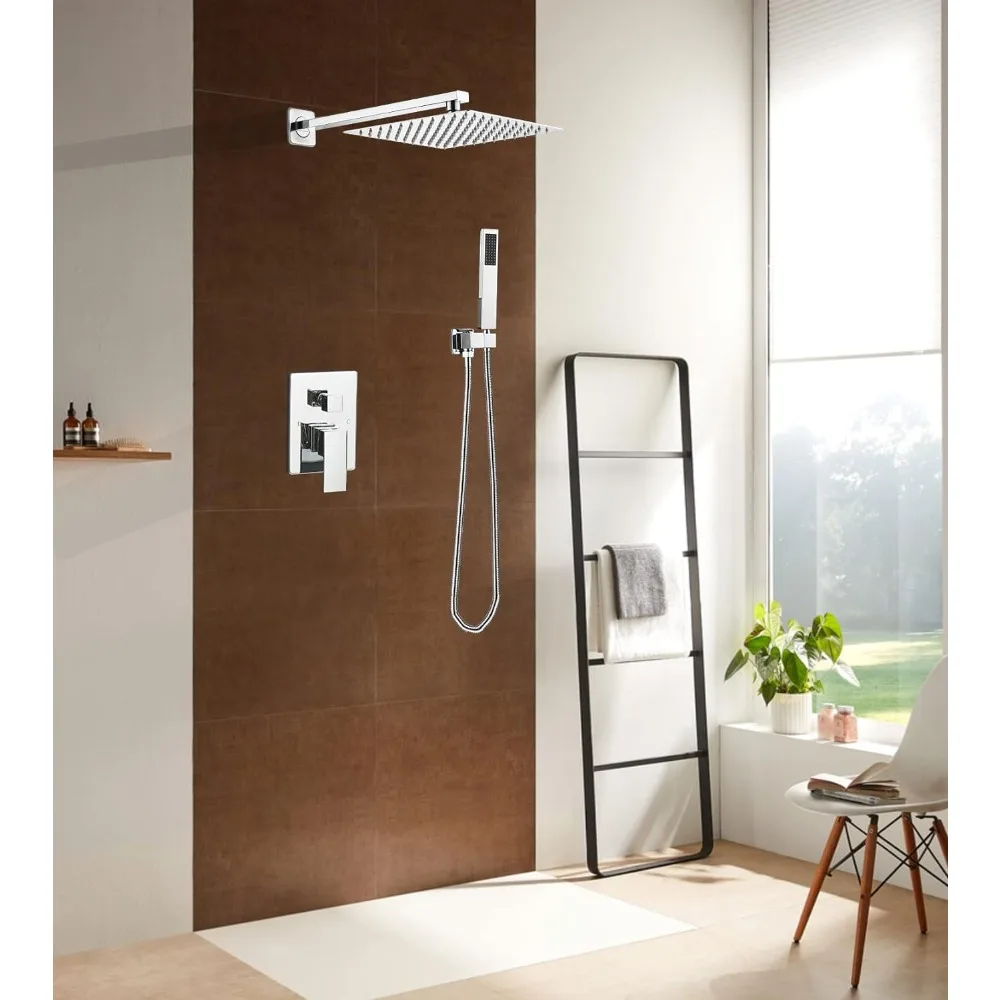 JingGang Polished Chrome Shower System 10 Inch Bathroom Luxury Rain Mixer Shower Combo Set Wall Mounted Rainfall Shower