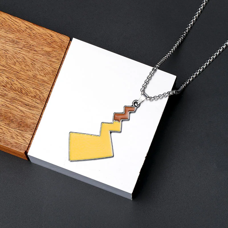 Pokemon Pikachu Necklace Anime Figure Pikachu Titanium Steel Metal Necklace Pendant for Boys Girls Cartoon Fashion Accessories