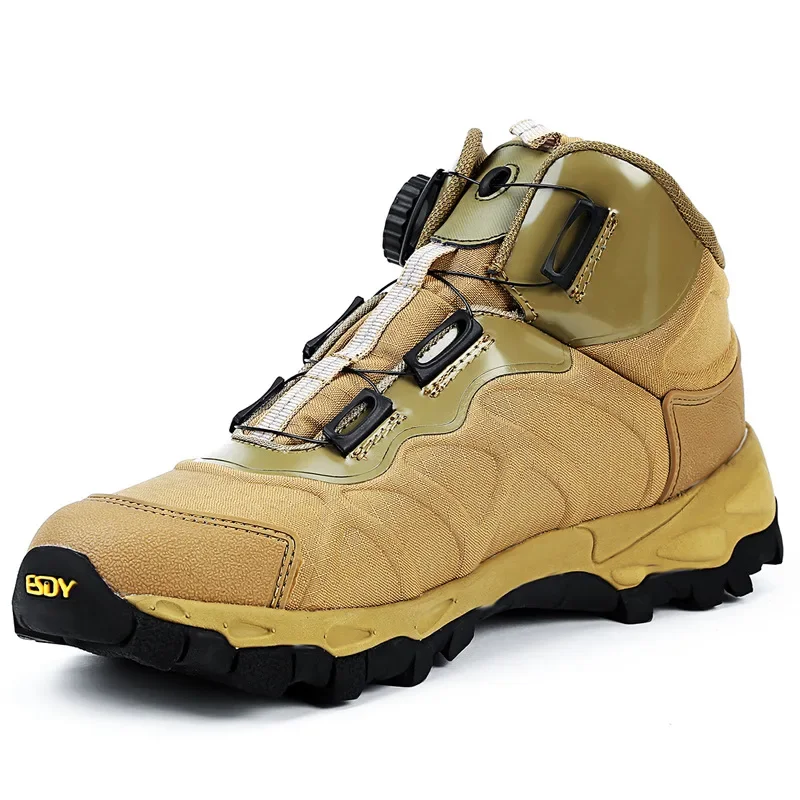 Men Casual Work Shoes Spring Automatic Buckle Waterproof Canvas Combat Ankle Boot Tactical Boots Mens
