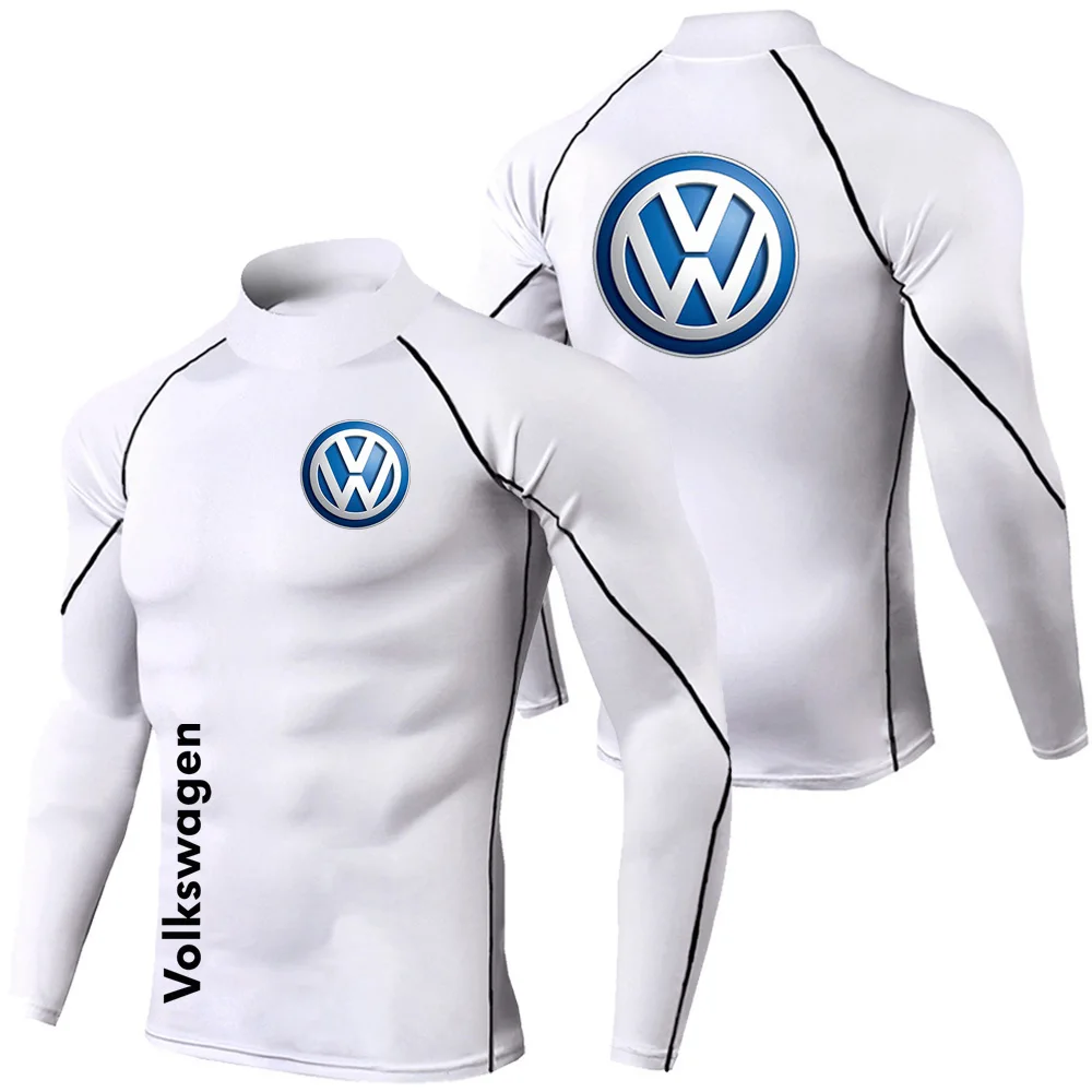 Popular Volkswagen printed men's tight fitting long sleeved T-shirt, gym exercise quick drying top