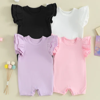 Solid Fly Sleeve Baby Romper 1