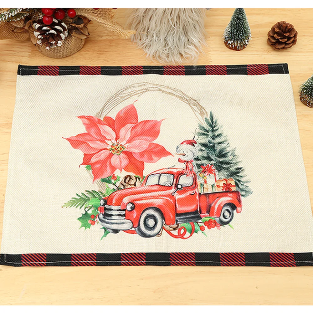 Cartoon Christmas Placemat Linen Dining Table Decoration Mat Santa Snowman Pattern Heat Insulation Kitchen Supplies