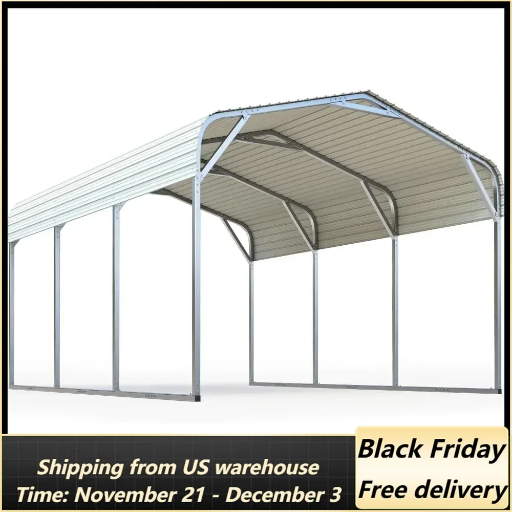 10x15 ft Metal Roof Carport Kits Hard Top Garage Heavy Duty Steel Car Canopy