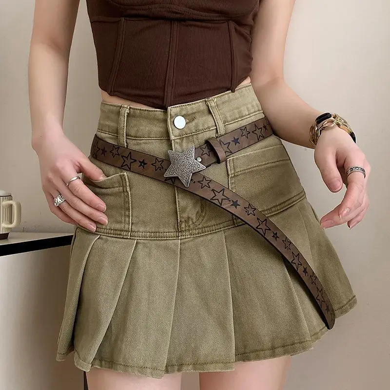 Trendy PU Hip-hop Women's Belt with Five-Pointed Star Buckle, Jeans Accessory, Y2K Aesthetic Girdle