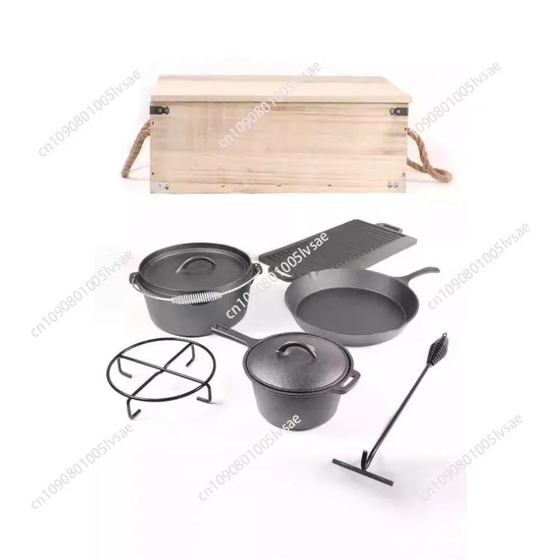 

Cast iron preseasoned picnic cooking set camping cookware good pot pan