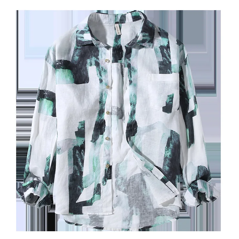 Camisa casual solta manga comprida masculina, estilo coreano, roupa fina respirável, estampa de bolso, forro, exterior, novo, primavera, 100%, M-3XL