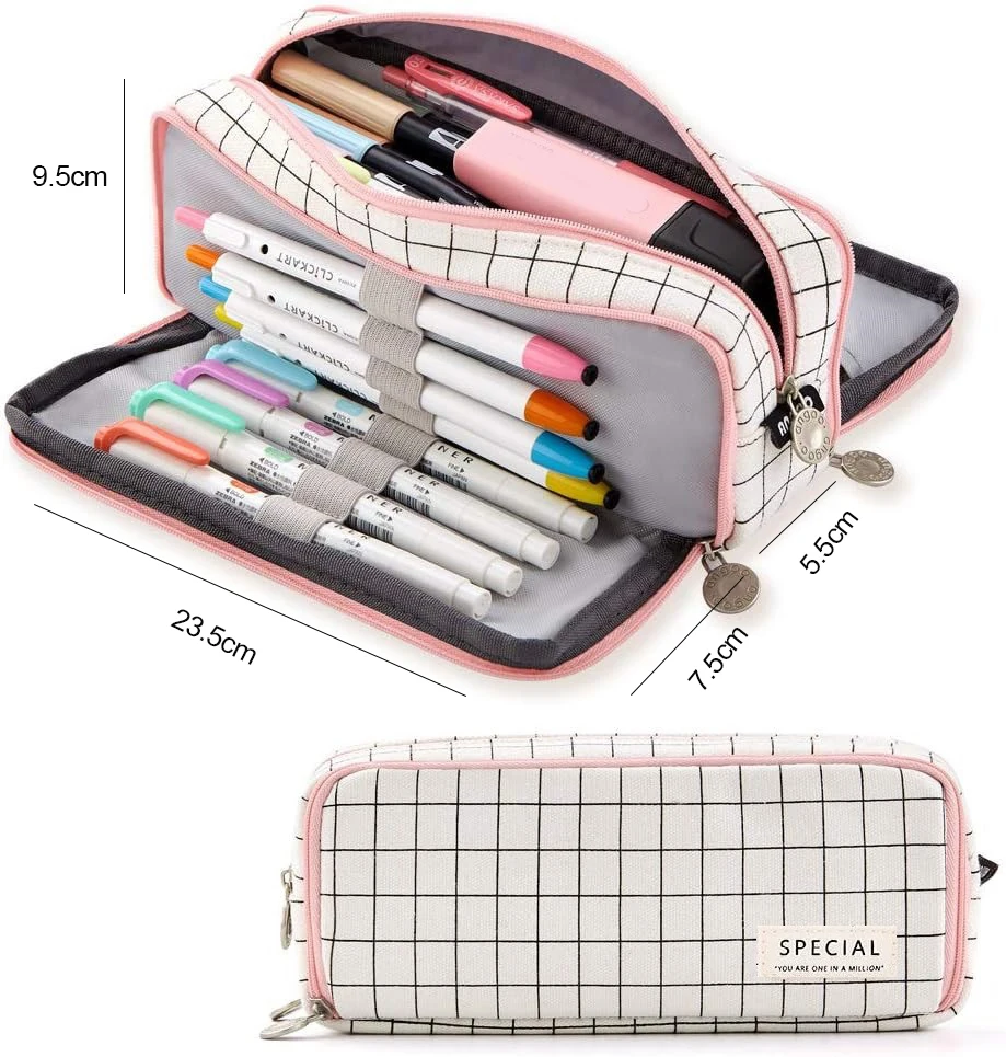Aesthetic Fabric Student School Pencil Case Dual-window Desi