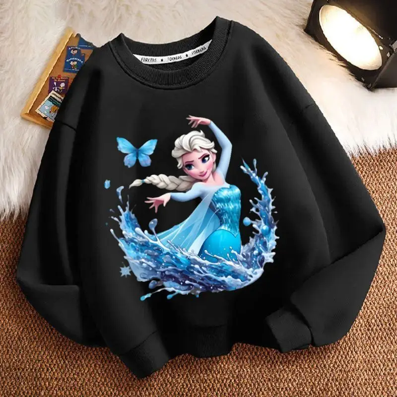 Frozen Elsa children's new sweet and cute creative cartoon picture loose and comfortable thickened soft round neck sweatshirt