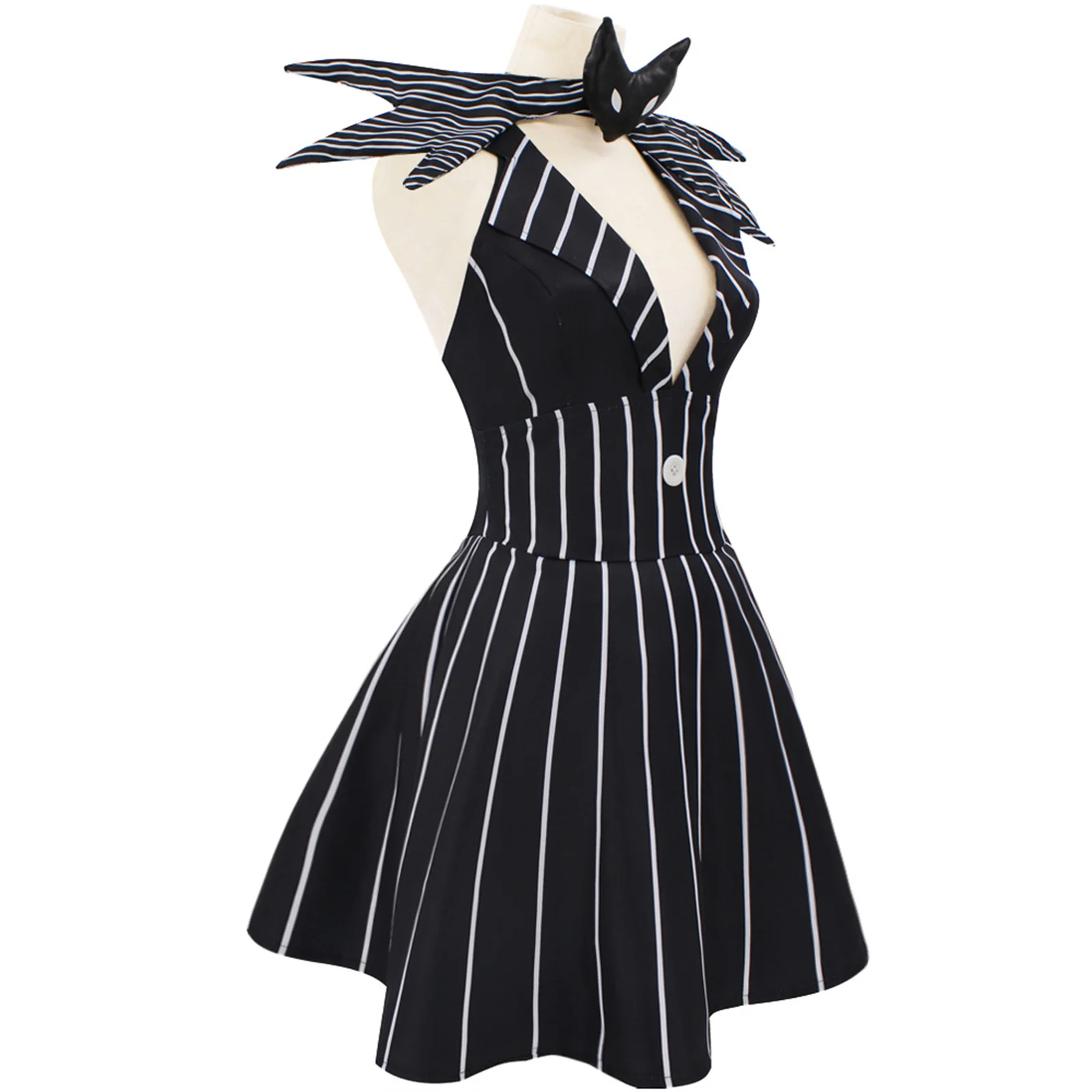 Jack Skellington Anime Cosplay Traje para Mulheres, Roupa de Natal, Vestido listrado preto, Festa de Halloween, Roupas Demônio Extravagantes