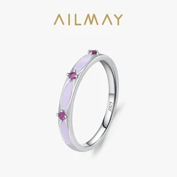 Ailmay Real 925 Sterling Silver Fashion Charm Purple  Enamel Process Finger Ring For Women Wedding Statement Fine Jewelry Gifts