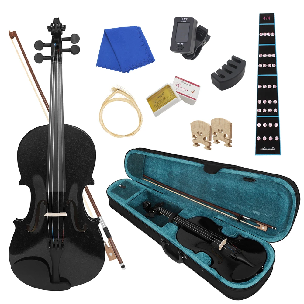 4/4 Violin Professional Solid Wood Violin with Strage Box Bow Tuner Rosin Bridges Accessories Musical Instrument Kids Gifts