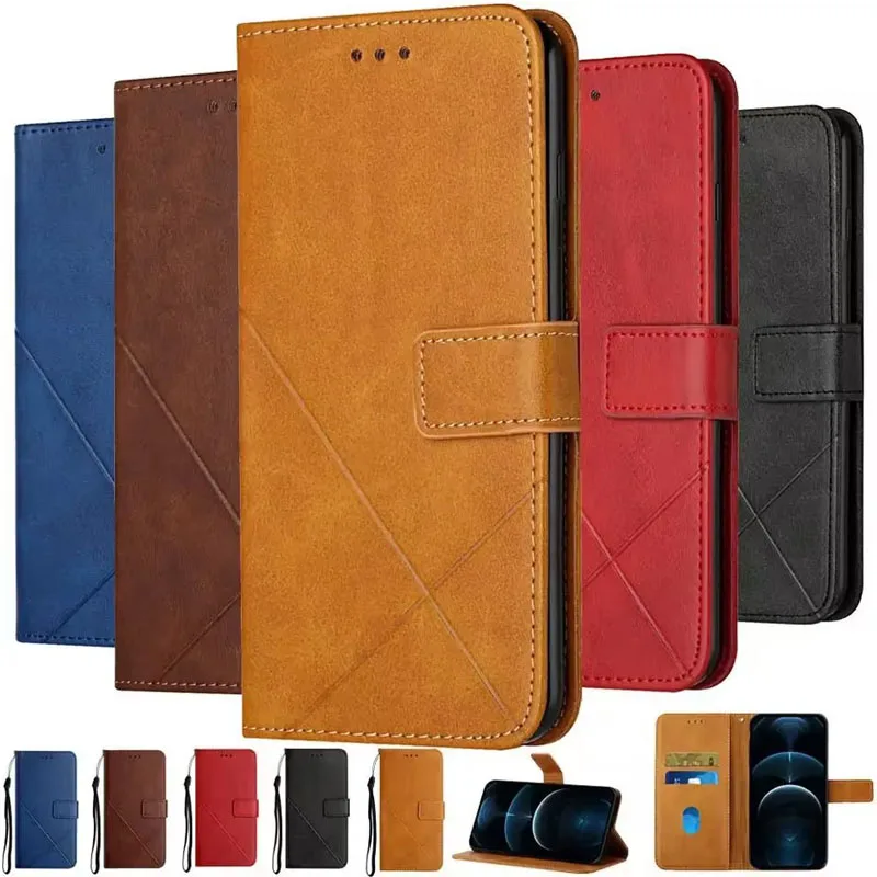 Solid Line Flip Leather Phone Case For Xiaomi Redmi A1 A2 5 Plus 6 Pro 8 9 10 12 5A 7A 8A 9A 10A 9C 9T 10C 12C K40 Wallet Cover