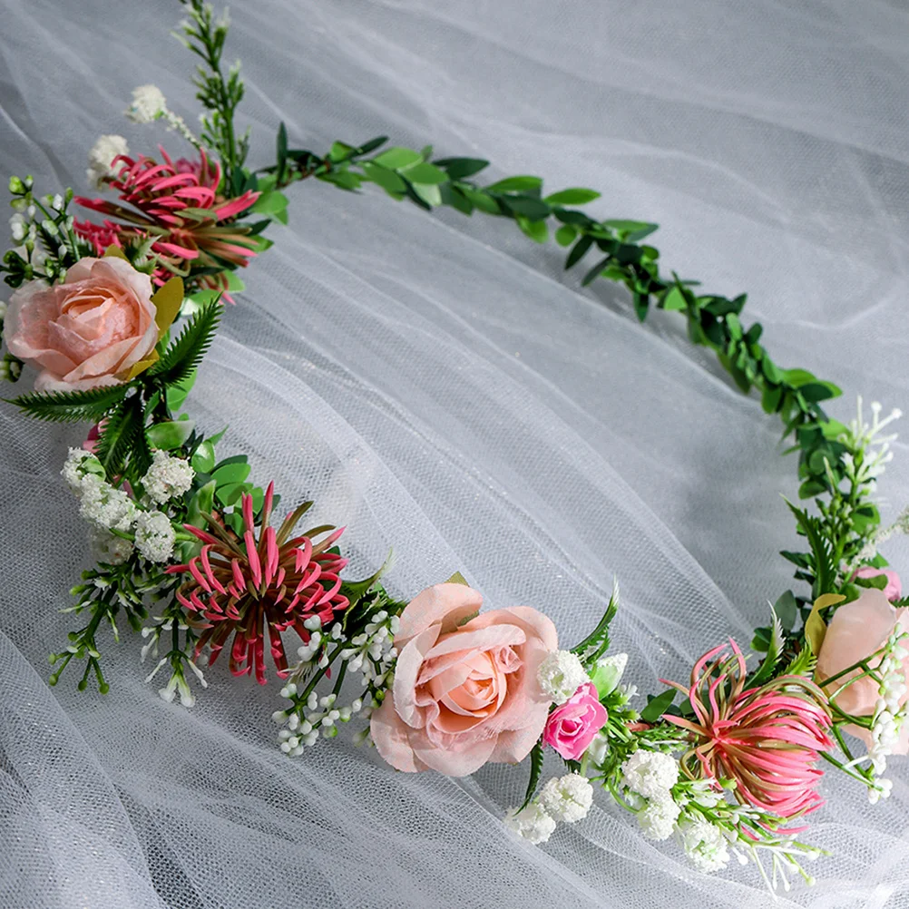 

Simulation Flower Crown Floral Headband Hair Wreath Wedding Bride Hair Accessory Party Birthday Festival Wear Flower Crown