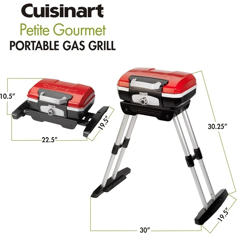 Cuisinart CGG-180 Petit Gourmet Portable Gas Grill with VersaStand, Red