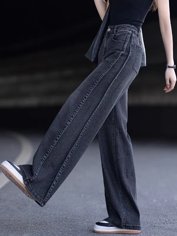 

Джинсы женские с высокой талией, на подкладке, широкие штанины, прямой крой, облегающие, повседневные, осенне-зимние, в американском стиле