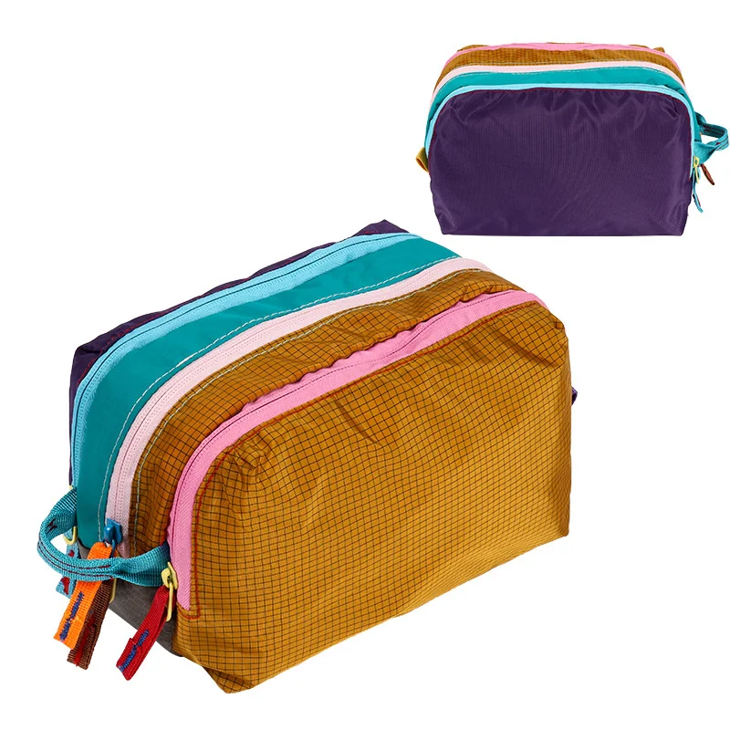 Waterproof Nylon Multi‑Layer Makeup Storage Pouch Multi‑Pocket Dopamine Color Block Cosmetic Tools Makeup Brushes Toiletry Bag
