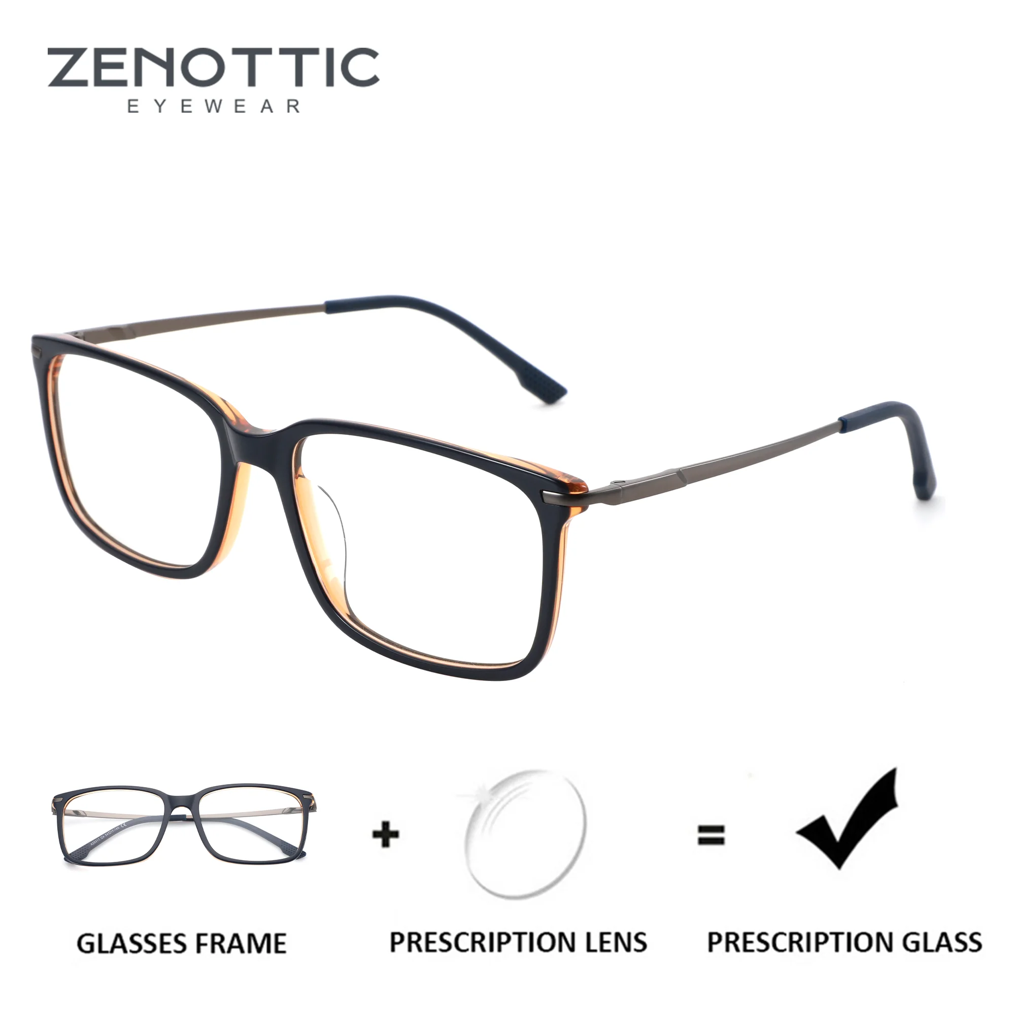 

ZENOTTIC (XL Size) Acetate Rectangle Prescription Eyeglasses Male for Progressive Photochromic Optical Glasses Man