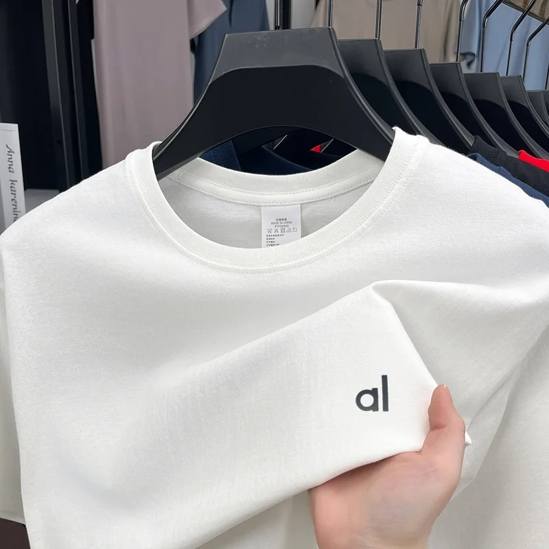 

100Cotton Designer Quality Men's O-Neck T-Shirt Summer New Solid Color Letter Print Short Sleeve Classic Casual Sports Menswear