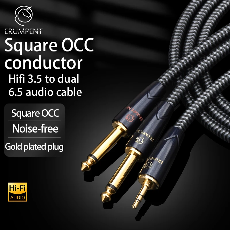 HiFi 3.5 to Dual 6.5 Cable High-end Square OCC Gold Plated Plug Aluminum Foil 130% Pure Copper Shielding Mesh for Computer Mixer
