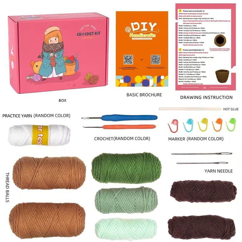 Crochet Kit DIY Succulent Potted Plant Crochet Kit With Knitting Yarn Needles Plush Doll Easy