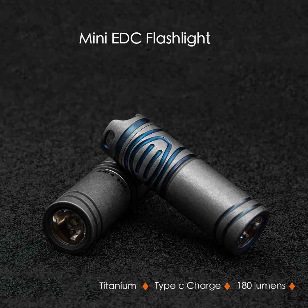 FEGVE Titanium Mini Rechargeable LED Flashlight Waterproof Keychain Pendant EDC