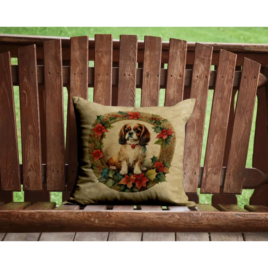 English Toy Spaniel Christmas Flowers Throw Pillow Machine Washable Indoor Outdoor Decorative Pillow for Couch Bed or Patio 14H