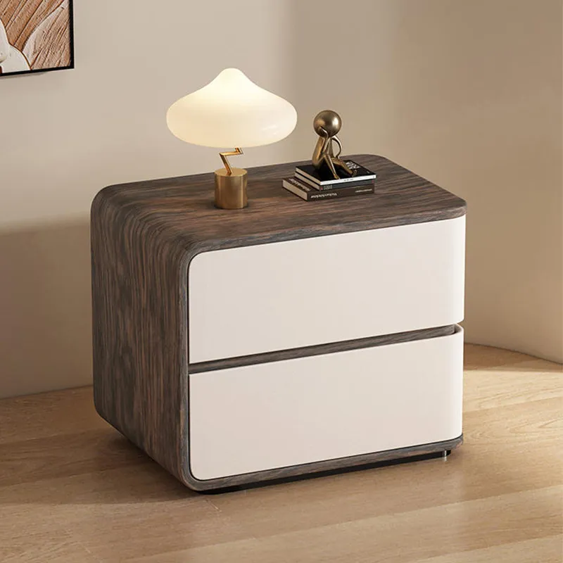 

Новая полностью оборудованная прикроватная тумбочка из кожи кремового цвета из массива дерева для маленькой спальни, прикроватная тумбочка с узором ореха, бесплатно