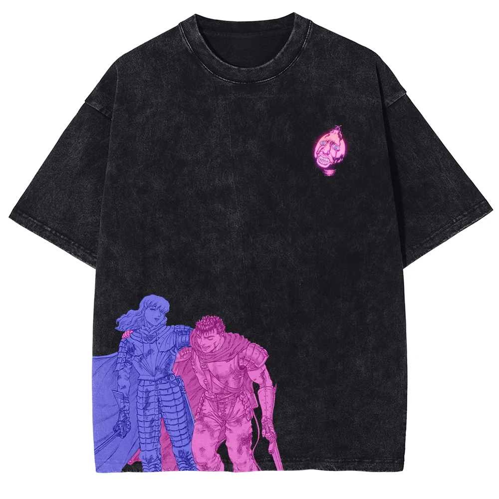 Manga Berserk Griffith Print T-shirts Harajuku Washed Oversized T Shirt High Quality Cotton Short Sleeve Tees Men Women Clothing