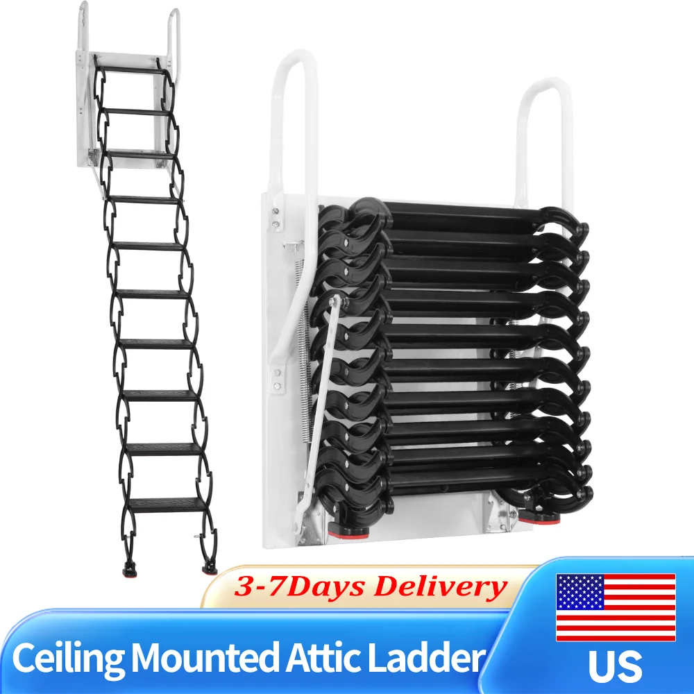 

Компактная скрытая чердачная лестница с потолочным креплением, выдвижная, выдерживающая нагрузку до 200 кг, с противоскользящим покрытием, для гаражей, чердаков, подвалов