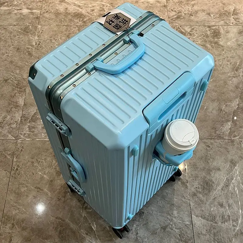 Suitcase Aluminum Frame Luggage with Cup Holder Suitcase Trip Cabin Travel Bags TSA Customs Lock Trolley Case 20/26/30 Inch