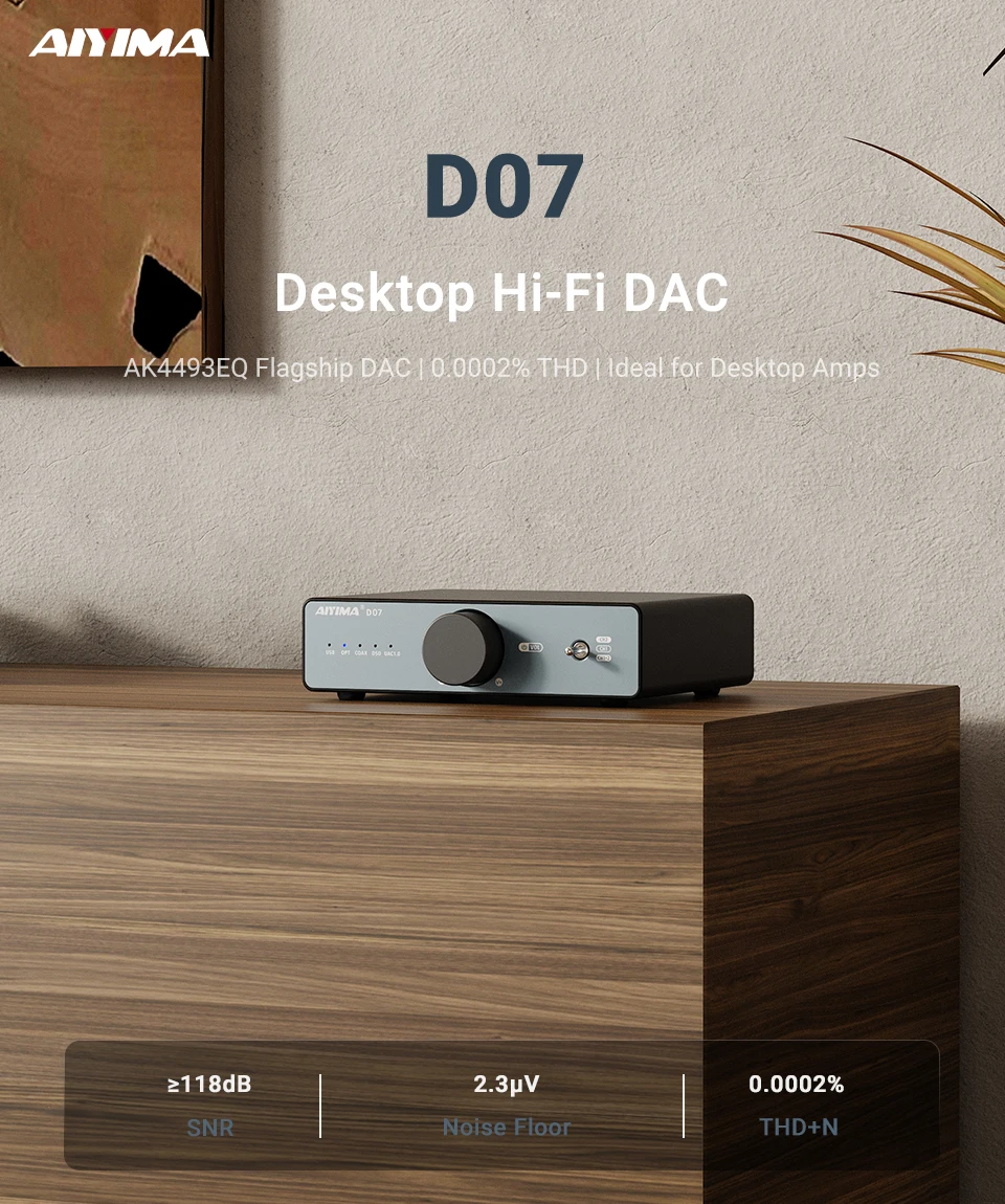 AIYIMA D07 DAC XMOS XU316 AKM 4493S HIFI Mini Desktop-Decoder PCM 768kHz/32Bit DSD512 Optischer/Koaxial/USB-Eingang RCA-Ausgang – Detail 3