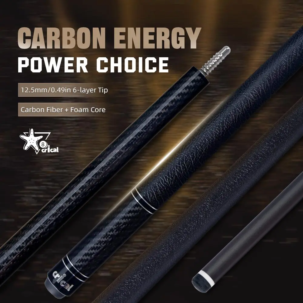 Carbon Fiber Pool Cue 3K Twill Low Deflection Genuine Leather Grip 12.5mm 147cm 3/8-8 Joint Playing Cue CRICAL