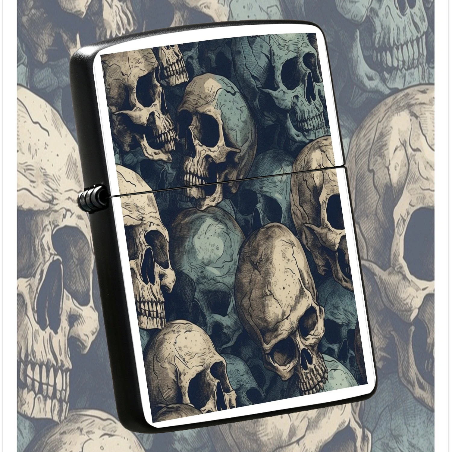 Vintage Hand Drawn Stacked Skulls Sticker Decor, Dark Aesthetic Art Style Portable Ignition Accessory, Trendy Unique Cool Sticker For Multi-Scene Use, Stylish Exquisite Practical Daily Carry Ornament For Trendsetters A Humorous And Interest