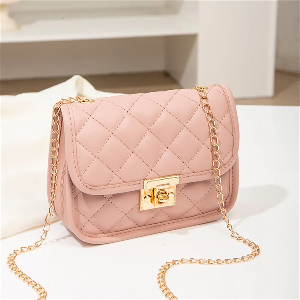 New Fashion Female Shoulder Bag Rhombus Embroidered Solid Color Chain Women\'s Shoulder Crossbody Casual Trendy Phone Bag